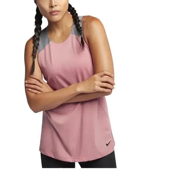 Nike Dri Fit Breathe Racerback Training Pink Gray Tank Women Size Medium NWT - Picture 2 of 13